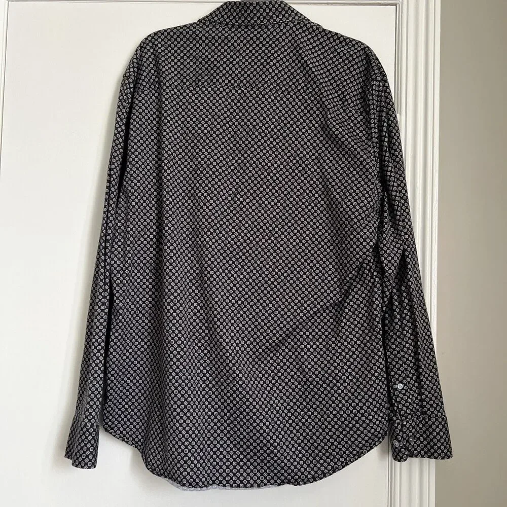 BUGATCHI Sz XL Men's Long Sleeve Button Down Gray 8-way Stretch EXCELLENT